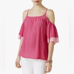 INC INTERNATIONAL CONCEPTS Pink Off The Shoulder Gathered Pullover Top | Size L